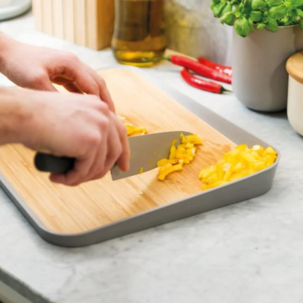 Bamboo Cutting Board, Anti-Slip, Rubber Ring, Grey - Image 2