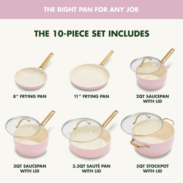 Greenpan 10-piece cookware set 'Padova Blush Pink' - Image 4